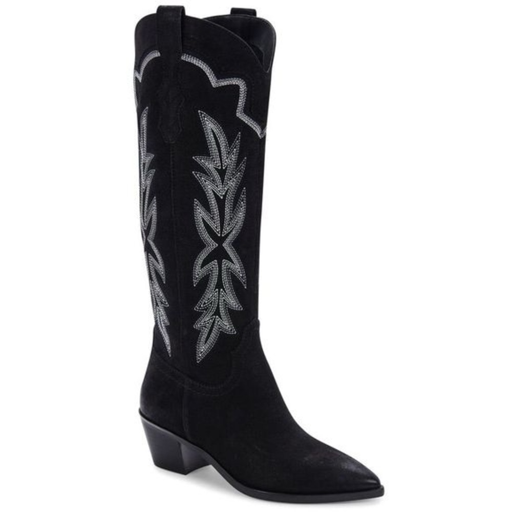 Dolce Vita Shiren Women’s Tall Western Embroidered Boots Black Nubuck Size 8.5 - Picture 2 of 10